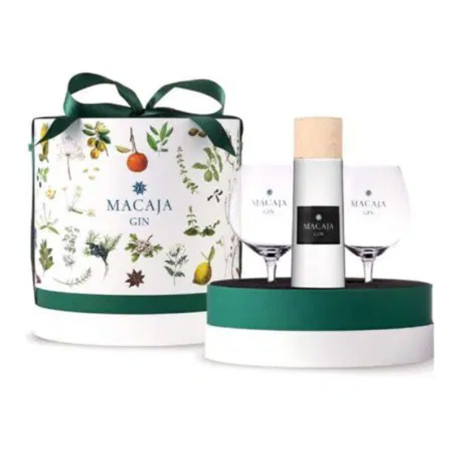 Bocchino - Geschenkpackung - Macaja Gin (2622) -  46.8% - 50cl - GP rund mit 2 Stielgläsern