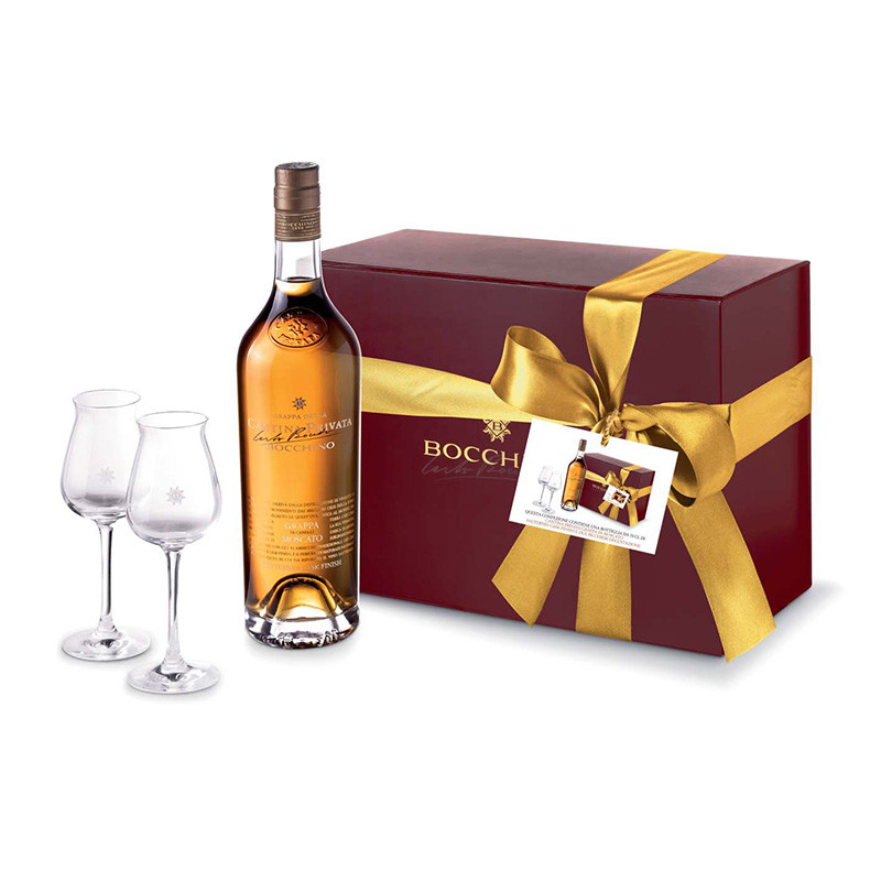 Bocchino - Geschenkpackung - Grappa di Moscato - 42% - 70cl - Sauternes Cask Finish - GP mit 2 Gläsern