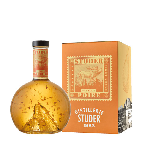 Studer - Vieille Poire - 36% - 70cl - Réserve Baron Louis - "Mountain" (Swiss Premium Gold Selection) mit 24 Karat Goldfltter 