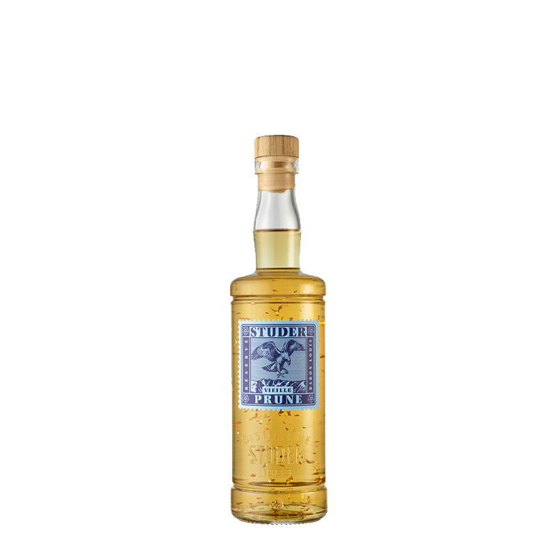 Studer - Vieille Prune - 42% - 35cl - Réserve Baron Louis - mit 24 Karat Goldfltter 