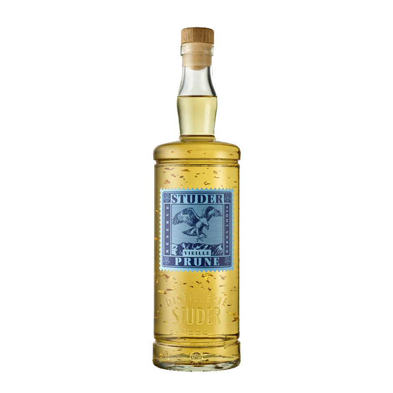 Studer - Vieille Prune - 42% - 70cl - Réserve Baron Louis - mit 24 Karat Goldfltter 