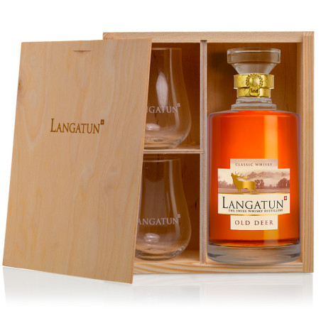 Langatun - Geschenkbox - Old Deer - 46% - 50cl - in Karaffe - in Hozbox - 2 Gläser 